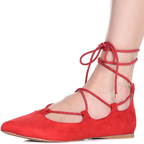 Shiekh Women's C-LS7297P Lace-Up Casual Shoe Red Flat Shoes - Size 10 | Shiekh Shoes