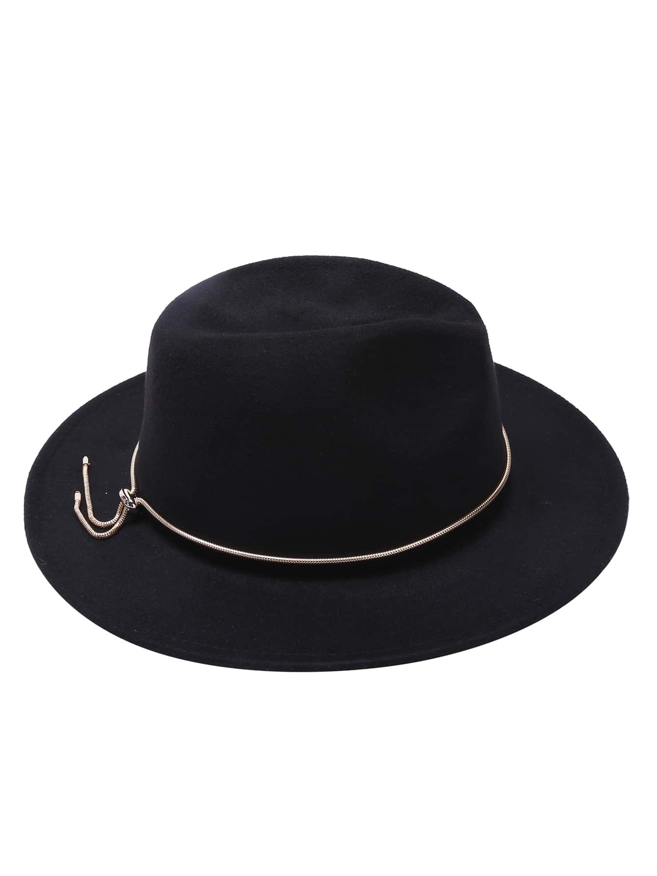 Black Fedora Hat With Metal Jadoku Chain | Romwe